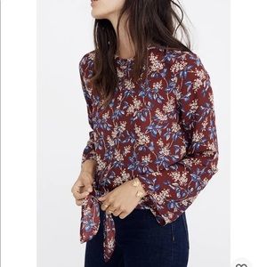 Madewell Bell Sleeve Tie Top Size L In Antique Flora #H41